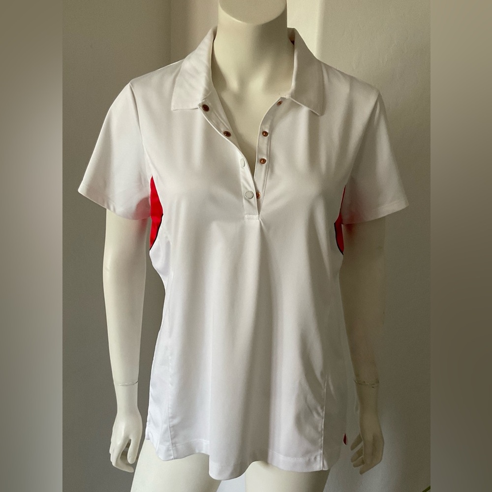 EP New York White and Red Fitted Polo Shirt with Buttoned Collar